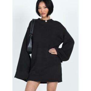 Princess Polly Black Oversized Knit Mock Neck Sweater Mini Dress - Size US 8